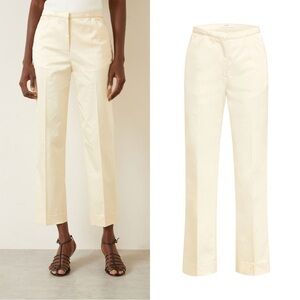 NWT Toteme Cropped Straight Trousers Satin Sheen Pants Ecru